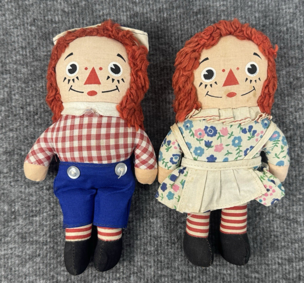 Vtg 70's Knickerbocker Raggedy Ann & Andy 8" Dolls - READ